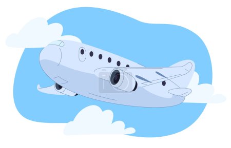 Téléchargez les illustrations : Airplane in cartoon style on the background of the sky. Cute colorful air transport. Beautiful baby illustration. - en licence libre de droit