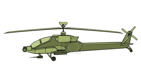Photo for Military helicopter in flat style. Boeing AH-64 Apache. Doodle side view. Colorful illustration isolated on white background. - Royalty Free Image