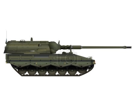 Foto de Autopropulsado obús en estilo realista. Alemán 155 mm Panzerhaubitze 2000. Vehículo blindado militar. Ilustración colorida detallada aislada sobre fondo blanco. - Imagen libre de derechos