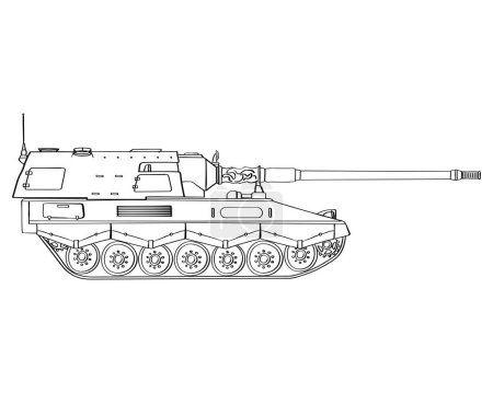 Photo for Military armored vehicle doodle. Self-propelled howitzer. German 155 mm Panzerhaubitze 2000. Illustration isolated on white background. - Royalty Free Image