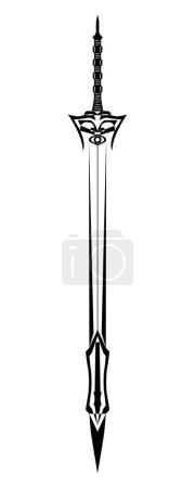Esquema de la espada. Espada larga antigua. Sable. Blade Tattoo. Ilustración aislada sobre fondo blanco.