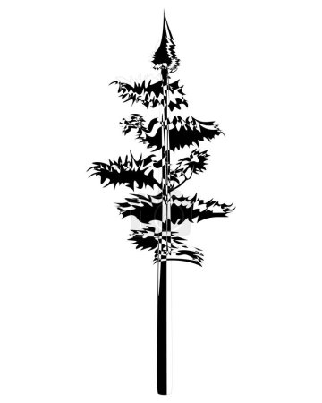 Illustration for Tall Pine tree in outline. Evergreen forest coniferous spruce tree. Vector illustration on a white background. - Royalty Free Image