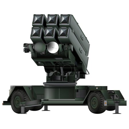 Anti - aircraft air defense system Aspide in realistic stule. Skyguard NASAMS. MIM-104 Patriot. Colorful vector illustration isolated on white background.