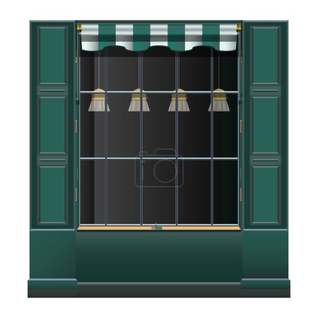 Illustration for Shop-front green wall and large window in realistic style. Outdoor Building elements. Colorful vector illustration isolated on white background. - Royalty Free Image