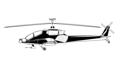Ilustración de Helicóptero militar resumen. Boeing AH-64 Apache. Doodle vista lateral. Ilustración vectorial aislada sobre fondo blanco. - Imagen libre de derechos