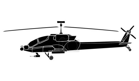 Ilustración de Helicóptero militar color de relleno. Boeing AH-64 Apache. Doodle vista lateral. Ilustración vectorial aislada sobre fondo blanco. - Imagen libre de derechos