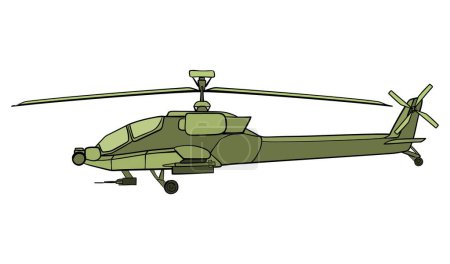 Ilustración de Helicóptero militar de estilo plano. Boeing AH-64 Apache. Doodle vista lateral. Ilustración vectorial colorida aislada sobre fondo blanco. - Imagen libre de derechos