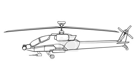 Ilustración de Línea de helicóptero militar art. Boeing AH-64 Apache. Doodle vista lateral. Ilustración vectorial aislada sobre fondo blanco. - Imagen libre de derechos