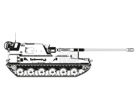 Illustration for AHS Krab in abstract. Polish self-propelled artillery. Polish weapons. Poland army. Military armored vehicle. Detailed vector illustration isolated on white background. - Royalty Free Image