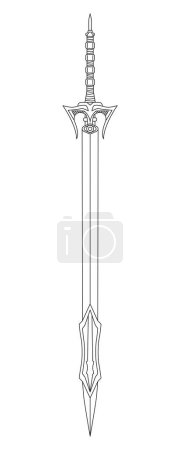 Sword line art. Ancient Longsword. Saber. Blade Tattoo. Vector illustration isolated on white background.