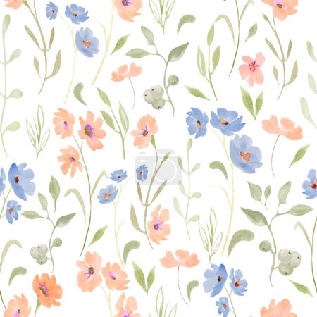 Photo for Watercolor seamless pattern with abstract different flowers, leaves, branches. Hand drawn floral illustration isolated on white background. For packaging, wrapping design or print. - Royalty Free Image
