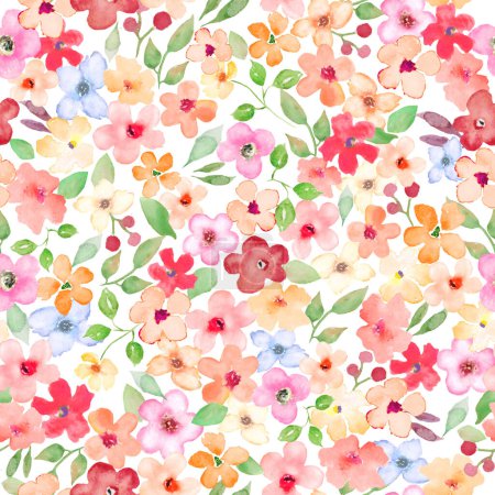Photo for Watercolor seamless pattern with abstract flowers, leaves, branches. Hand drawn floral illustration isolated on white background. For packaging, textile, wrapping design or print. - Royalty Free Image
