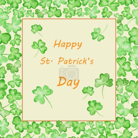 Foto de Watercolor St.Patrick's day greeting card with green clover. Hand drawn illustration for wrapping, print, packaging. - Imagen libre de derechos