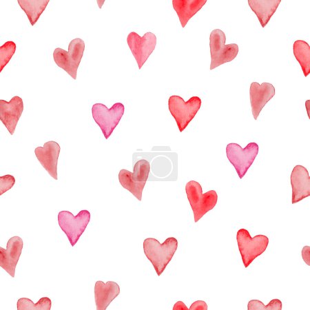 Foto de Watercolor seamless pattern with abstract red hearts. Hand drawn illustration isolated on white background. For packaging, wrapping design or print. For design on Valentine's day - Imagen libre de derechos