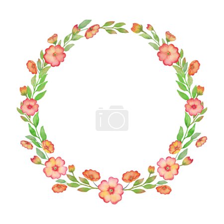 Foto de Watercolor floral round wreath with primrose and leaves. Flowers hand drawn illustration. Design for Mother's day, Women's day greeting cards, wedding, invitation, wrapping, packaging. - Imagen libre de derechos