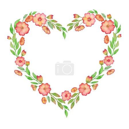 Foto de Watercolor floral heart wreath   with primrose and leaves. Flowers hand drawn illustration. Design for Mother's day, Women's day  greeting cards, wedding, invitation, wrapping, packaging. - Imagen libre de derechos
