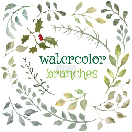 Illustration for Watercolor seamless pattern with abstract branches, leaves and berries. Hand drawn floral illustration isolated on white background. For packaging, wallpaper, wrapping design or print. Vector EPS. - Royalty Free Image