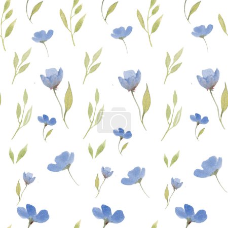 Illustration for Watercolor seamless pattern with abstract blue flowers. Hand drawn floral illustration isolated on white background. For packaging, wrapping design or print. Vector EPS. - Royalty Free Image