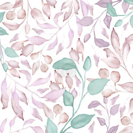 Illustration for Watercolor floral motif  with abstract leaves, branches. Hand drawn gentle illustration isolated on white background. For wedding, packaging, wrapping, cards design or print. Vector EPS. - Royalty Free Image
