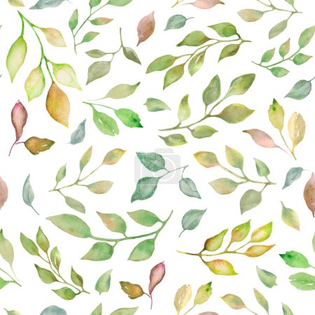 Patrón sin costura de acuarela con hojas abstractas, ramas. Ilustración floral dibujada a mano aislada sobre fondo blanco. Para embalaje, textil, papel de pared, diseño de envoltura o impresión. Vector EPS.