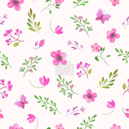 Illustration for Watercolor floral seamless pattern with painted pink flowers. Hand drawn illustration isolated on pastel background. Vector EPS. - Royalty Free Image