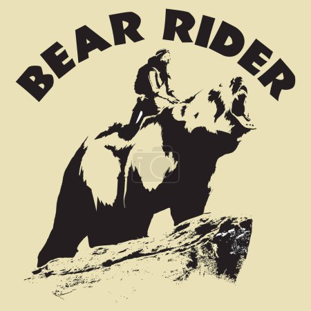 Photo for Russian Bear man riding bear. National folk beast from Russia, polar bear Silhouette with man ride on bear toward his way graphic vector illustration for t shirt print - Royalty Free Image
