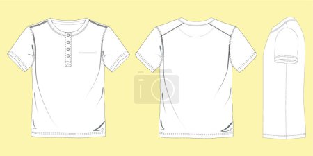 Photo for Men's kids boys Casual Henley neck short sleeve t-shirt technical fashion flat sketch drawing design, Template Henley neck t-shirt vector illustration flat design outline clothing collection - Royalty Free Image