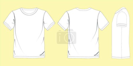 Photo for Blank White Short Sleeve T-Shirt Template on yellow Background. Front, Back and Side View, Vector File, White T-shirt vector template (front, back and side) mockup isolated vector - Royalty Free Image
