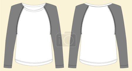 Photo for Round neck Reglan long sleeve t shirt template. Front and back view. Vector fashion illustration. - Royalty Free Image