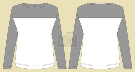 Photo for Panel t shirt round neck front and back long sleeve top blouse fashion flat Sketch technical drawing template design vector - Royalty Free Image