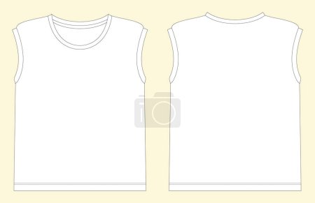 Photo for Pullover vest sweater waistcoat technical fashion illustration with sleeveless, rib knit round neckline, oversized body. Flat template front, back, white, grey color style. Women, men top CAD mockup - Royalty Free Image