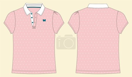 Téléchargez les illustrations : Illustration vectorielle. Modèle de conception de polo-shirt rose pour femmes vue avant et arrière - en licence libre de droit