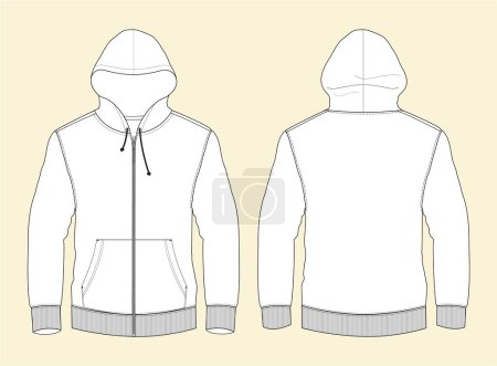 Photo for Blank Men's and Women's hoodies in front and back views. Vector illustration. Isolated on white. Zip Up Hoodie Unisex Sweatshirt - Royalty Free Image