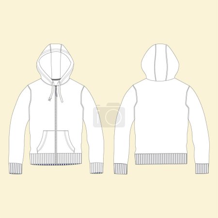 Illustration for Hooded sweat jacket with zipper and pocket. Mockup template. - Royalty Free Image