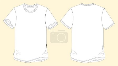 Téléchargez les illustrations : T-shirt blanc blanc à manches courtes Tentation sur fond gris. Vue avant, arrière et latérale, Fichier vectoriel - en licence libre de droit