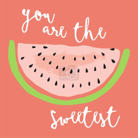 Photo for Colorful watermelon vector illustration and "you are the smartest" inspirational lettering. summer. Vector Illustration typographical background with Watercolor Watermelon and hand drawn ink hearts. - Royalty Free Image