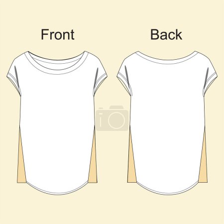 Photo for Fashion vector illustration for girls. Girls clothing design template. Fashion technical drawing. T shirt flat sketch FOR GIRLS. Technical drawing of fashion t shirts for girls - Royalty Free Image