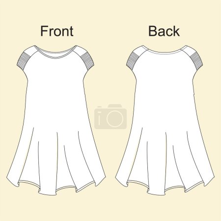 Photo for Short Sleeve Flared Knee Length Tent Dress, Knit Dress Front and Back View. Fashion Illustration, Vector, CAD, Technical Drawing, Flat Drawing. - Royalty Free Image