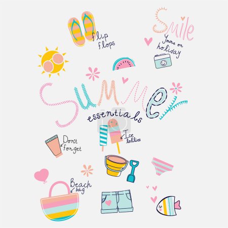 Set of summer doodle on white background vector design element