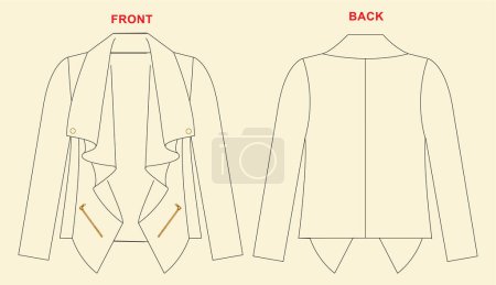 Téléchargez les illustrations : Blazer Jacket- Veste pour femme illustration de mode technique. Modèle de vêtement plat devant et derrière, couleur blanche. Modèle CAO femme. - en licence libre de droit
