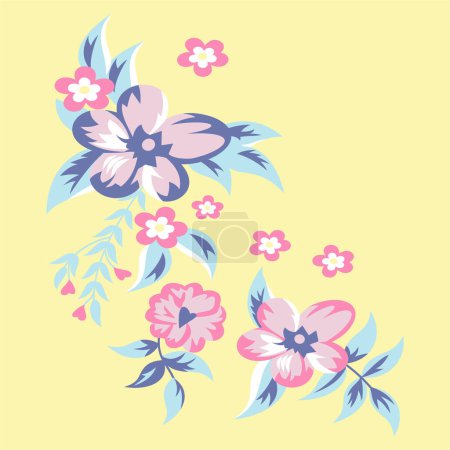 Illustration for Vector Oriental motif of flowers. Original Floral design with of a woody vine with exotic flowers, tropic leaves and smaller birds. Tree of life Colorful flowers on a white background. Folk style. - Royalty Free Image