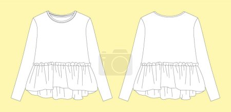 Illustration for FRONT AND BACK TECHNICAL SKETCH OF WOVEN TOP FOR TEEN GIRLS AND KID GIRLS EDITABLE VECTOR FILE - Royalty Free Image