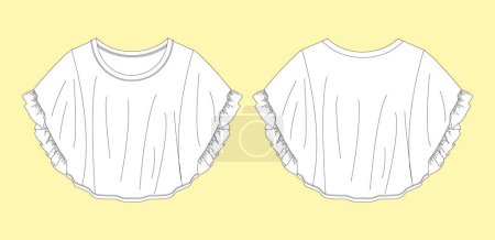 Illustration for BLOUSE design, Fashion Flat Sketch, apparel template. Ruffle trims top. - Royalty Free Image