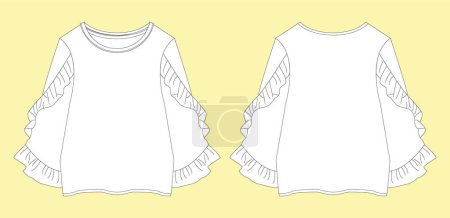 Illustration for BLOUSE design, Fashion Flat Sketch, apparel template. Ruffle trims top. - Royalty Free Image