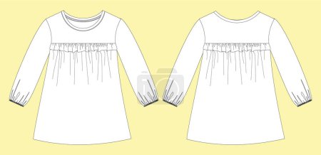 Illustration for Girls Fashion full sleeve top with ruffles flat sketch - Royalty Free Image