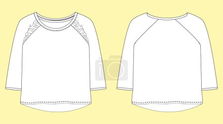 Ilustración de Long Sleeve Dress design technical fashion flat sketch vector illustration template for Baby girls. Cotton fabric clothing mock up front and back views isolated on white background. - Imagen libre de derechos