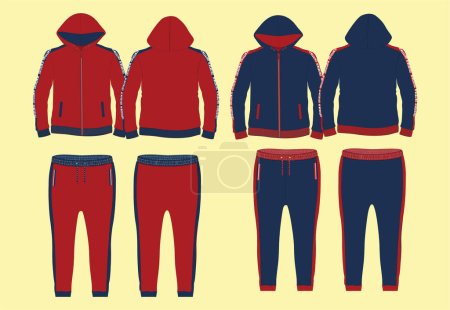 Ilustración de Men's sweat suit in front and back views. Vector illustration. Isolated on white. - Imagen libre de derechos