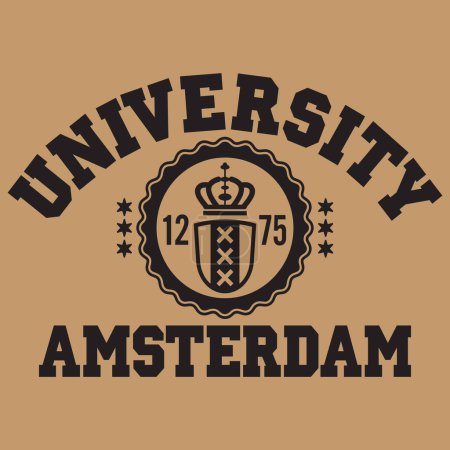 Téléchargez les illustrations : Université d'Amsterdam dessin graphique, Pays-Bas à l'intérieur, illustration vectorielle pour t-shirt imprimé - en licence libre de droit