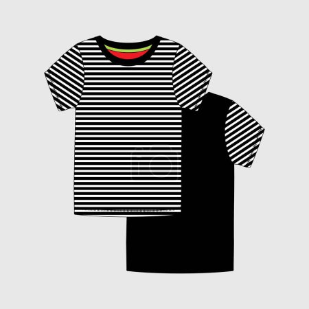 T-shirt manches courtes homme et garçon à col rond illustration vectorielle croquis plat devant et derrière modèle de dessin de cad technique.