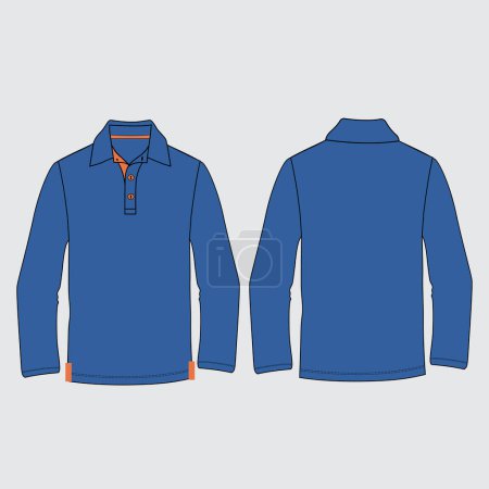Flache Lay Kurzärmel Polo-Shirt-Vorlage auf grauem Hintergrund. Vorder- und Rückansicht, Vektordatei